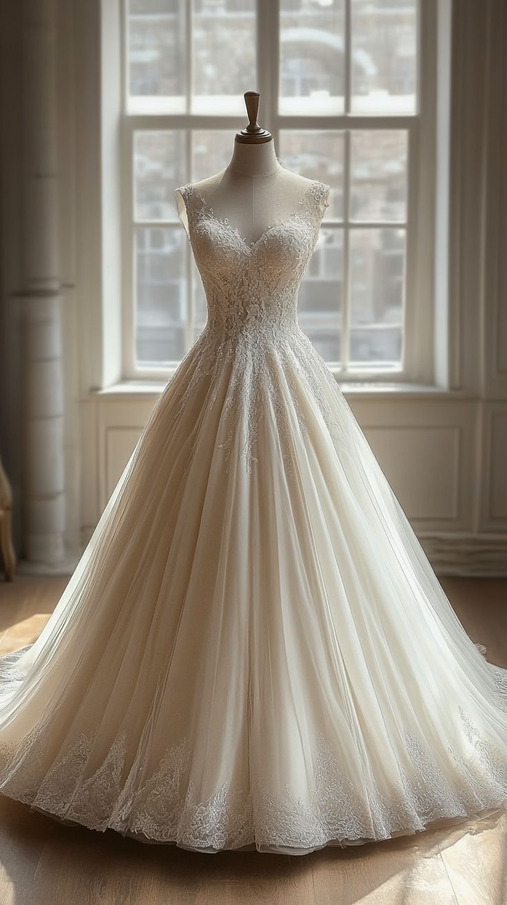 Weißes langes A-Linien-Ballkleid aus Spitzentüll mit V-Ausschnitt, weißes Hochzeitskleid ED01245