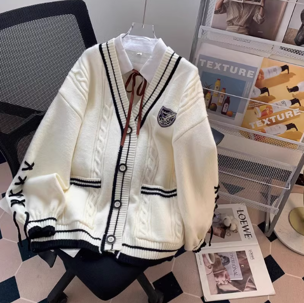 Preppy Pink V-Neck Cardigan Sweater ED0182