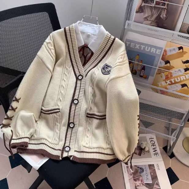 Preppy Pink V-Neck Cardigan Sweater ED0182