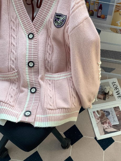 Preppy Pink V-Neck Cardigan Sweater ED0182