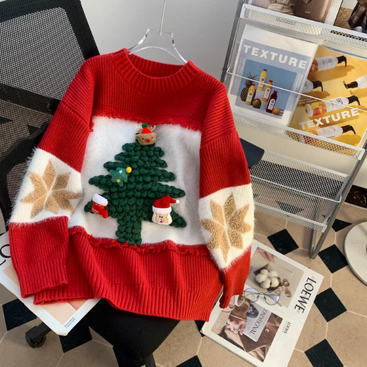 Roter Pullover mit Weihnachtsmotiv ED0184