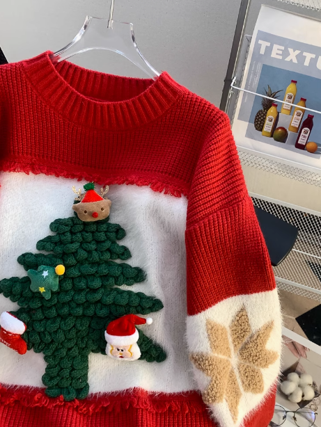 Roter Pullover mit Weihnachtsmotiv ED0184