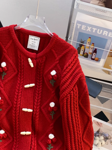 Crochet round neck cardigan sweater ED0299