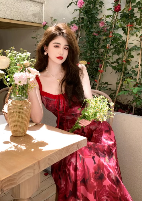 French Tea Break – Trägerkleid mit Rosenprint ED0394
