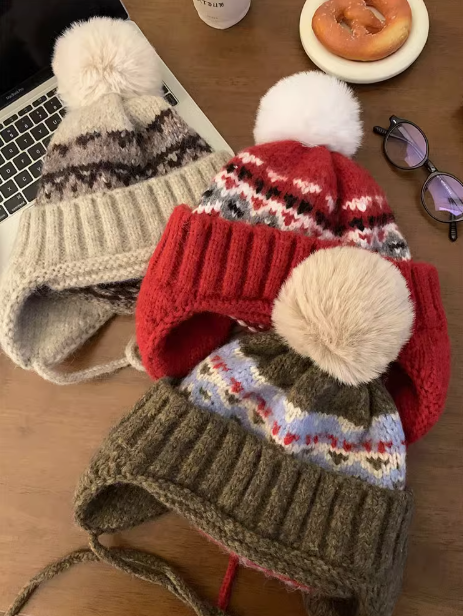 Fair Isle Vintage Verdickte warme Skimütze ED0929