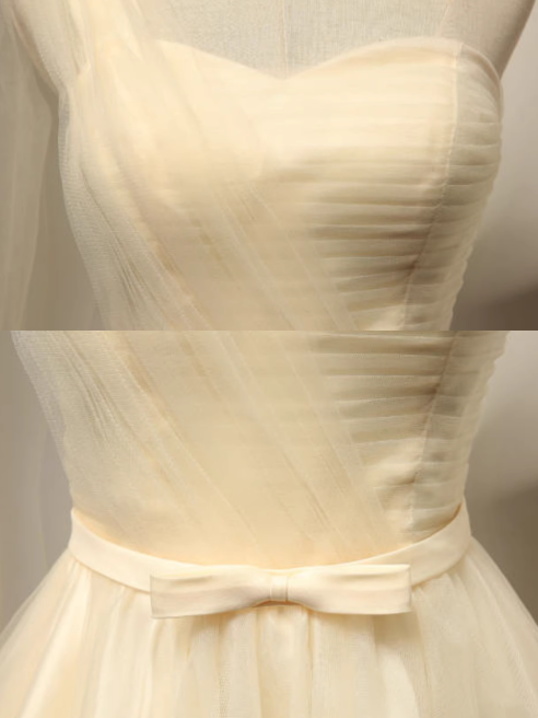 Champagner A-Linie Herzausschnitt Tüll kurzes Ballkleid, Champagner Brautjungfernkleid ED0971