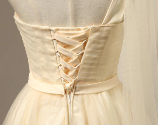 Champagner A-Linie Herzausschnitt Tüll kurzes Ballkleid, Champagner Brautjungfernkleid ED0971