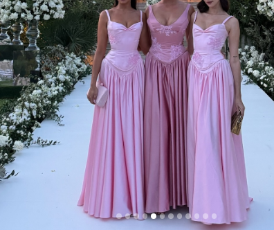 A Line Elegant Spaghetti Straps Floor-length Satin Long Pink Evening Dress Prom Dress ED01409