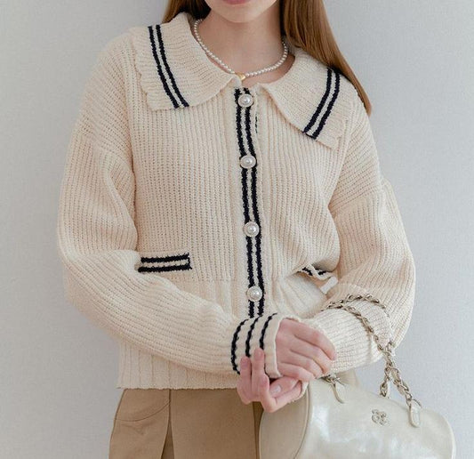 Aprikosenfarbener süßer Strickjackenpullover ED01342