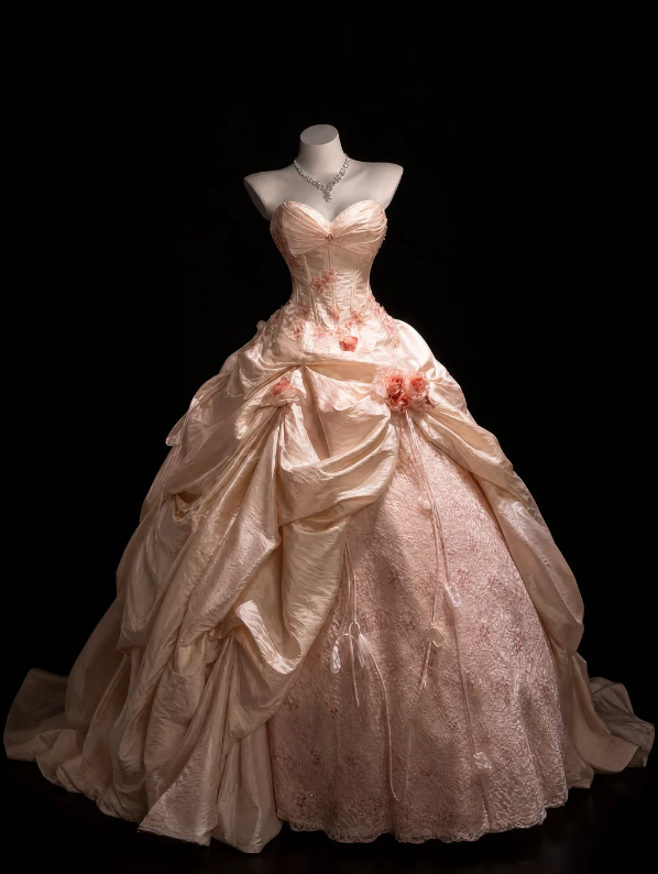Vintage Pink Prom Dress Sweetheart A-Line Quinceanera Dress Satin Swee – EvaFashionDress