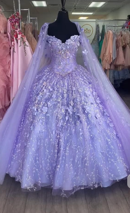 Gorgeous Purple Prom Dress Off-shoulder Ball Gown Quinceanera Dress Tulle Appliques Sweet 16 Dress EA09205