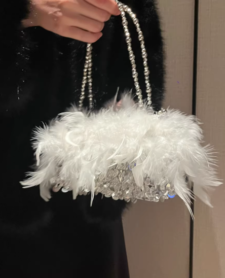 Sequined Fur Handbag, Vintage Evening Handbag EB03935