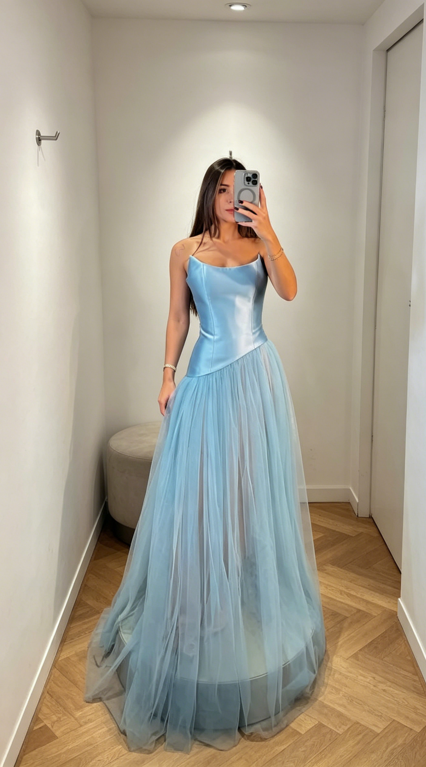 Robe de Demoiselle d'Honneur Fourreau Chic Rose Poudré, bustier en tulle, Longue Robe de Soirée EB0456
