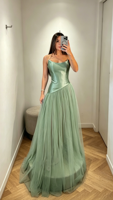 Chic Dusty Rose Sheath Bridesmaid Dress Strapless Tulle Long Evening Dress EB0456