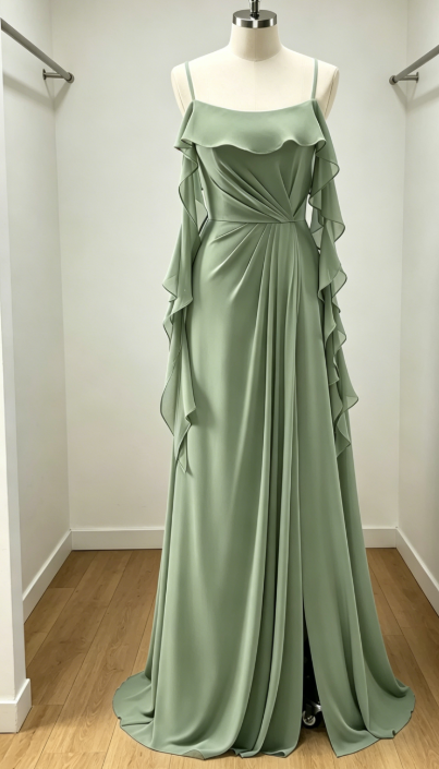 Affordable Dusty Rose Sheath Bridesmaid Dress Spaghetti Straps Chiffon Long Evening Dress EB0461