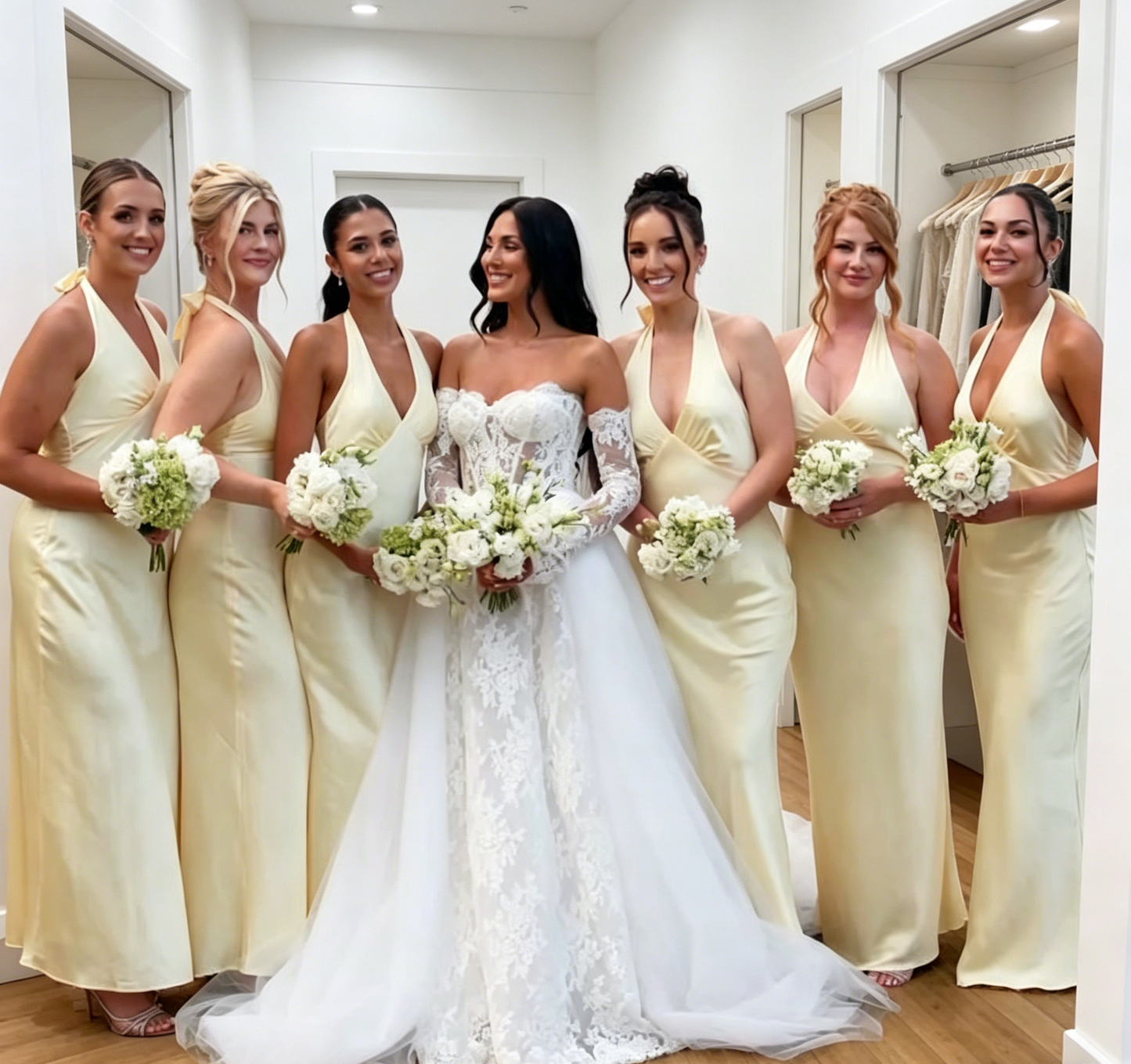 Affordable Yellow Sheath Bridesmaid Dress Halter Satin Long Evening Dress EB0462
