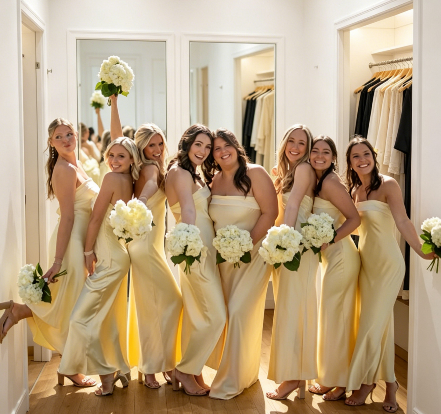 Affordable Yellow Sheath Bridesmaid Dress Strapless Satin Long Evening Dress EB0464