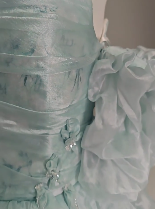 Robe de bal longue en organza bleu floral, coupe trapèze, sans bretelles, robe de bal de fin d'année ED01628