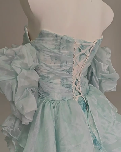 Robe de bal longue en organza bleu floral, coupe trapèze, sans bretelles, robe de bal de fin d'année ED01628