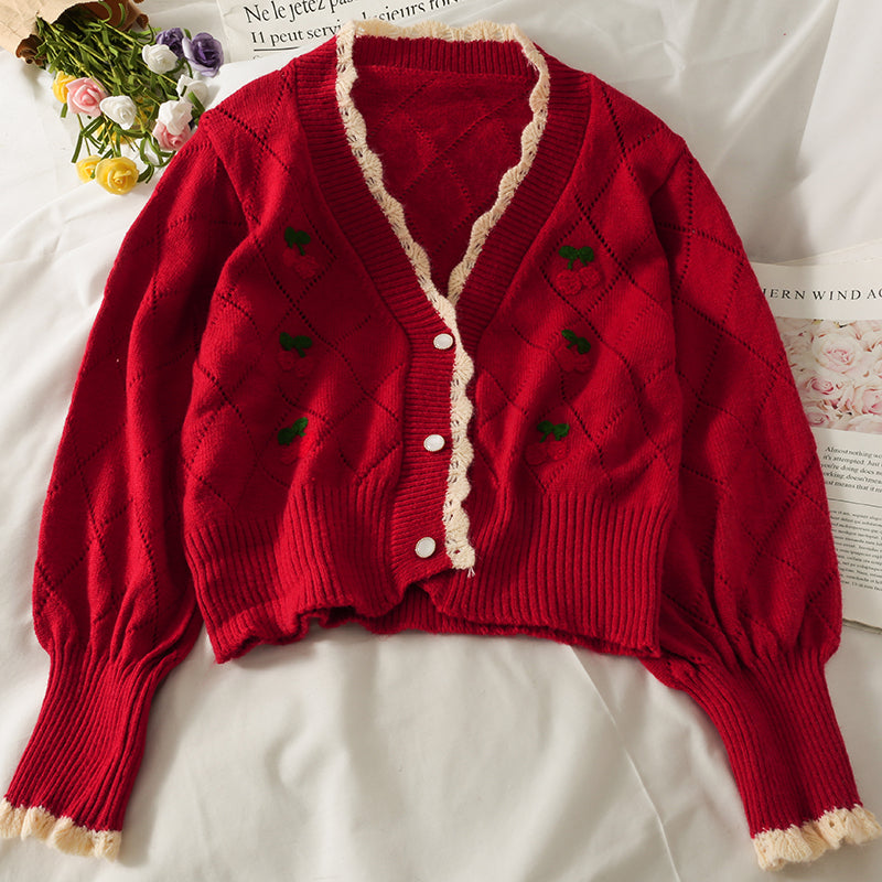 Cute Cardigan Cherry Sweater ED0087
