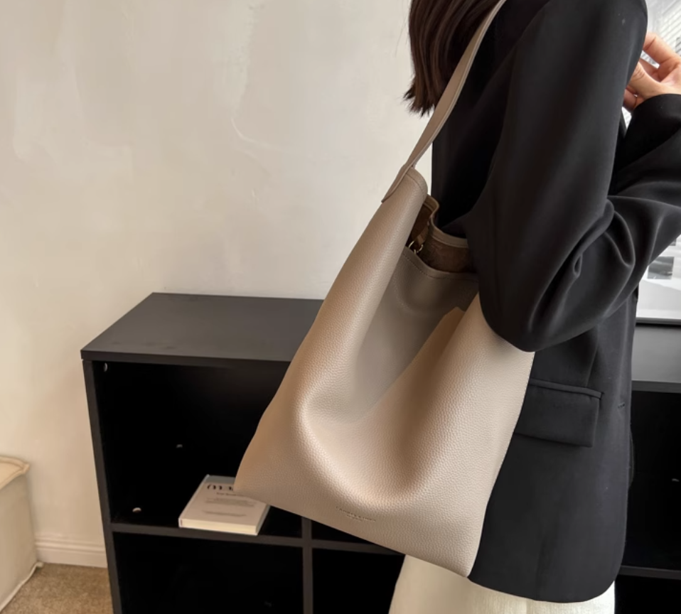 Lazy large capacity bag women's new style fashionable simple shoulder bag commuting to work soft leather bucket bag ED0090