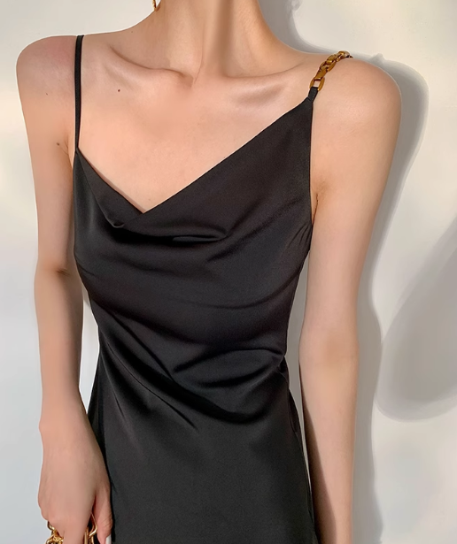 Sommer sanfte stil Französisch kleid frauen sway kragen acetat sling asymmetrische schräge kragen design nische temperament langen rock ED0092
