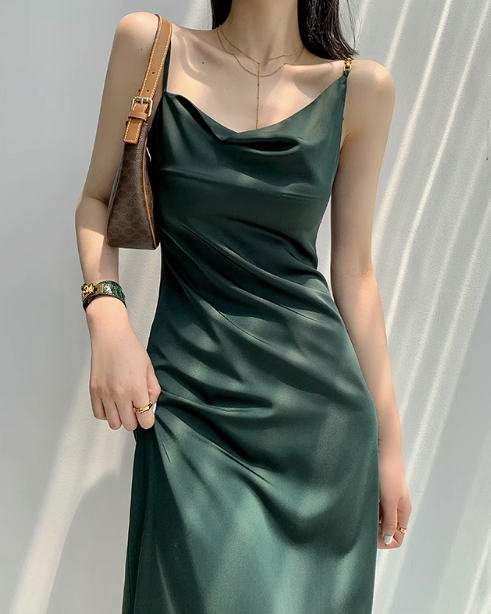 Sommer sanfte stil Französisch kleid frauen sway kragen acetat sling asymmetrische schräge kragen design nische temperament langen rock ED0092