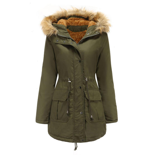 Damen Wintermantel Kunstpelzfutter Parka mit Fellkapuze ED0093