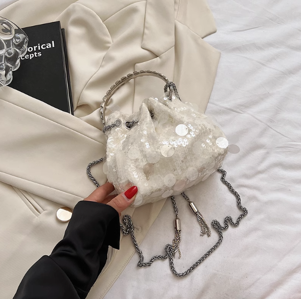 Sac à main bandoulière à chaîne et paillettes tendance, sac seau ED01005
