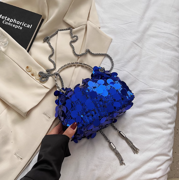 Sac à main bandoulière à chaîne et paillettes tendance, sac seau ED01005