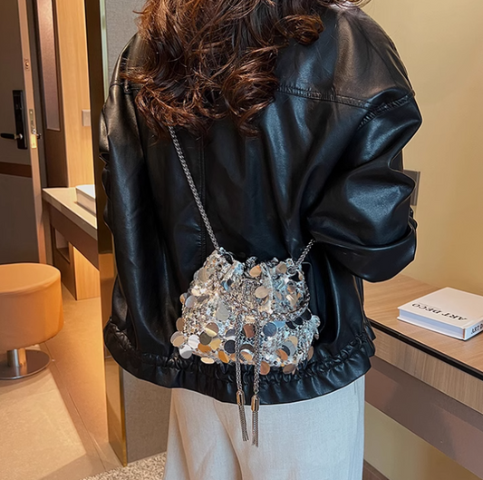 Sac à main bandoulière à chaîne et paillettes tendance, sac seau ED01005