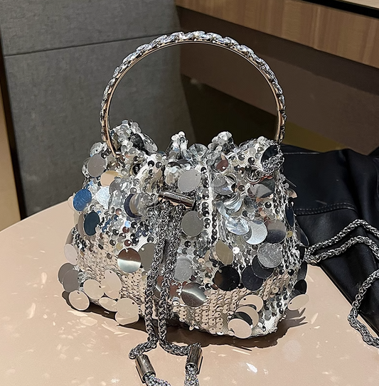 Sac à main bandoulière à chaîne et paillettes tendance, sac seau ED01005