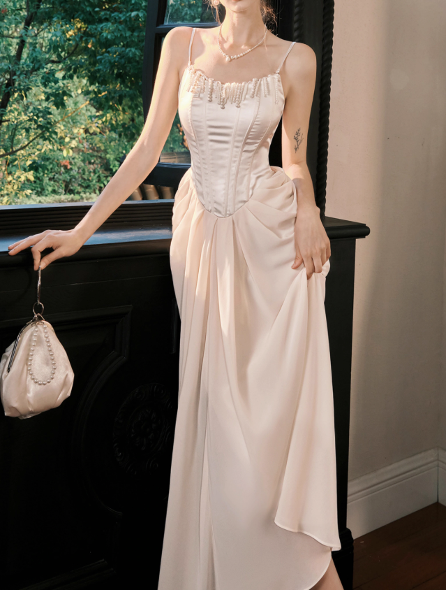 French Satin Pearl Dress Birthday Dress ED01013