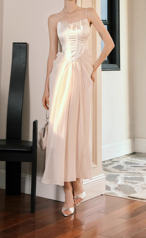 French Satin Pearl Dress Birthday Dress ED01013