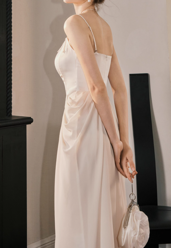 French Satin Pearl Dress Birthday Dress ED01013