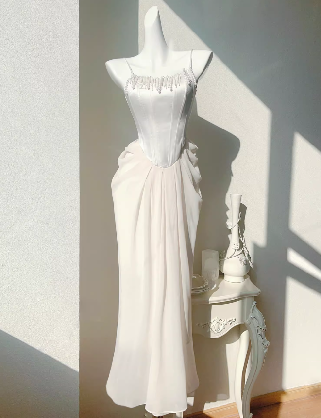 French Satin Pearl Dress Birthday Dress ED01013