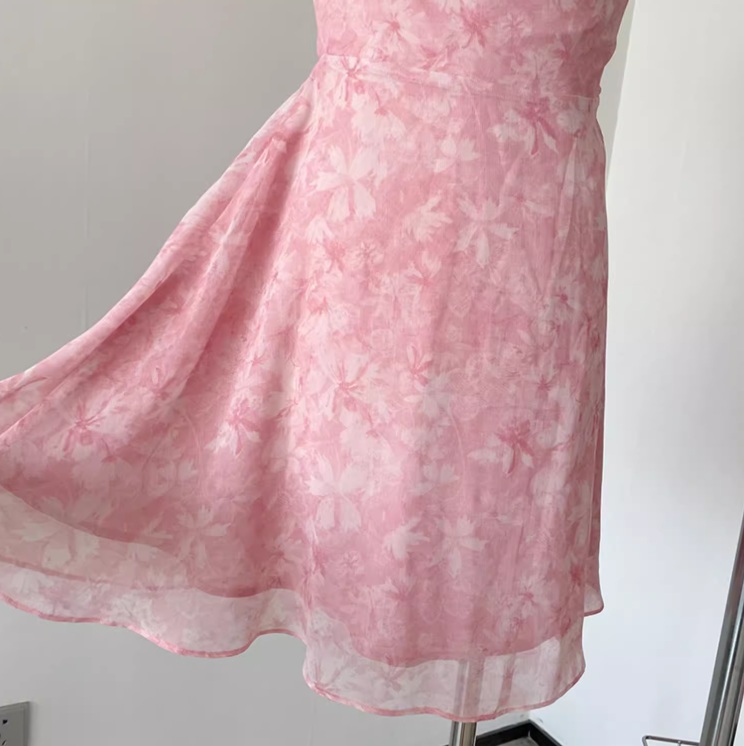 Pink romantic floral suspender dress ED01015
