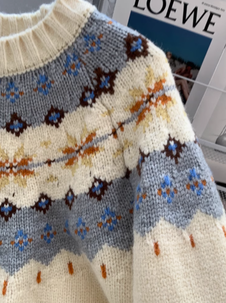 Pull ras du cou en jacquard vintage Fair Isle ED01024