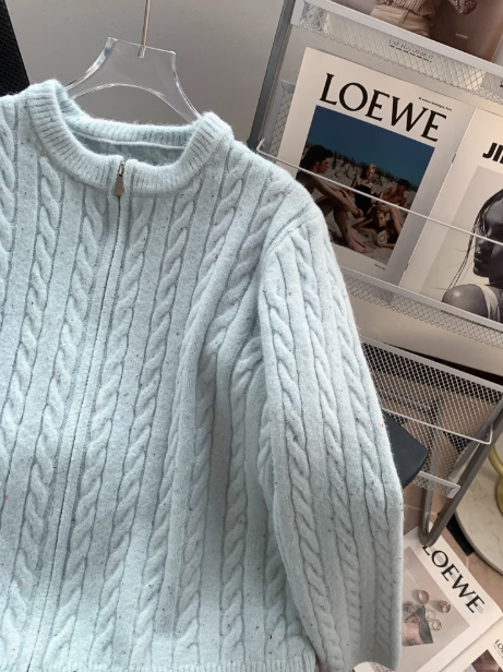 Vintage Twisted Floral Dot Doppelreißverschluss Strickjacke ED01025