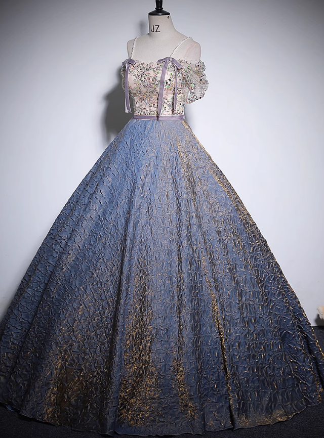Purple A-line off-shoulder tulle sequined long prom dress, purple evening dress ED01035