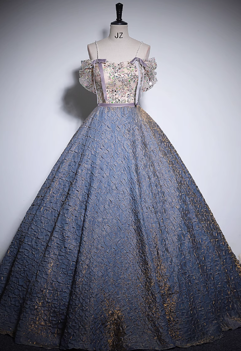 Purple A-line off-shoulder tulle sequined long prom dress, purple evening dress ED01035