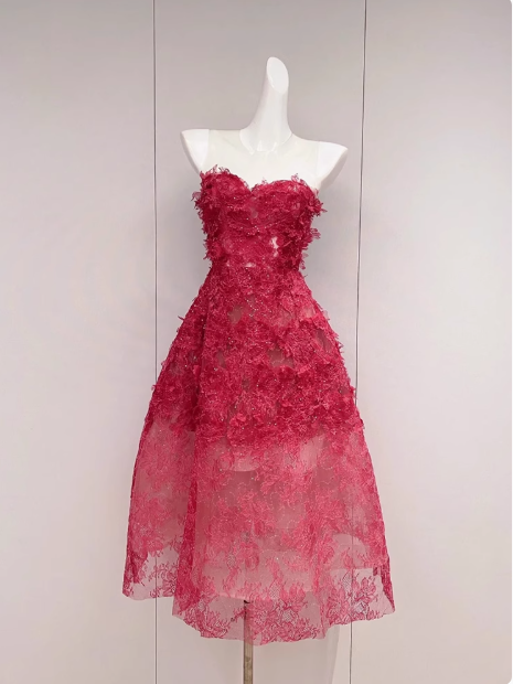 Rotes A-Linien-Tüll-Kurzballkleid mit Stickereien, rotes Homecoming-Kleid ED01039