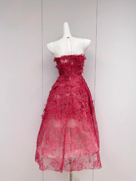 Rotes A-Linien-Tüll-Kurzballkleid mit Stickereien, rotes Homecoming-Kleid ED01039