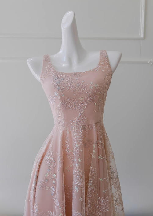 Light pink A-line tulle sequin short prom dress, light pink homecoming dress ED01040