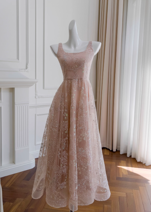 Light pink A-line tulle sequin short prom dress, light pink homecoming dress ED01040