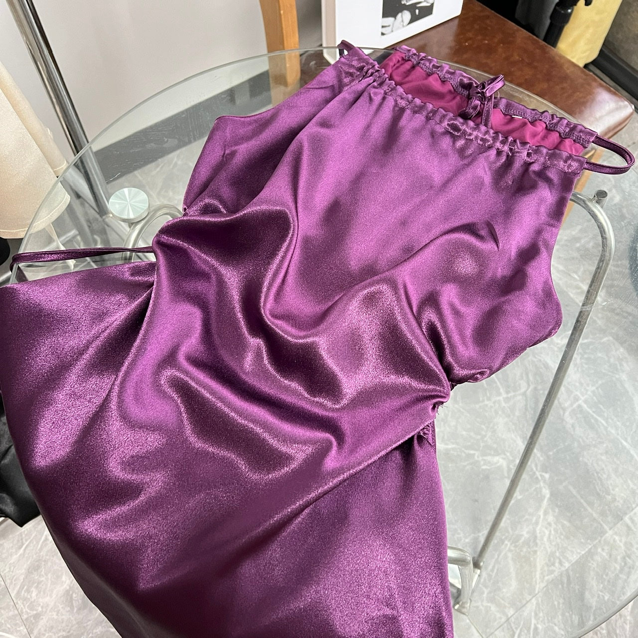 American style waist-baring halter neck pleated dress ED01051