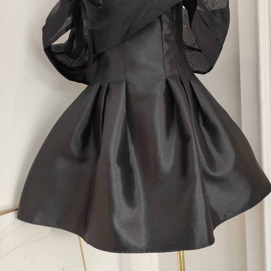 Schwarzes, schulterfreies, kurzes A-Linien-Ballkleid aus Tüllsatin, rosa Homecoming-Kleid ED01054