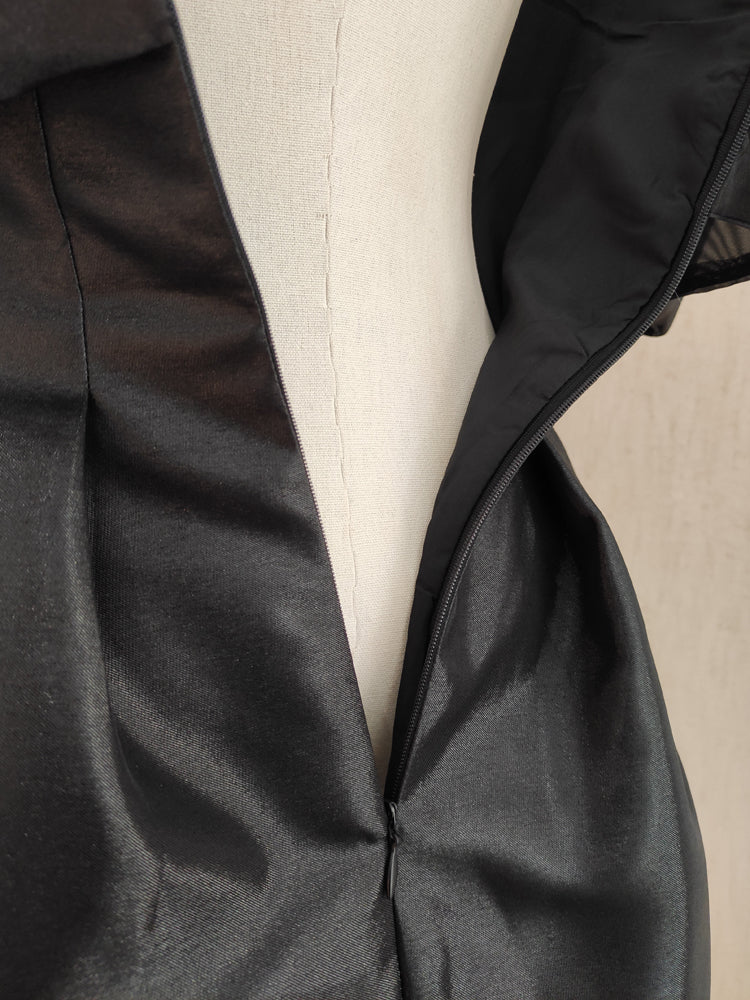 Schwarzes, schulterfreies, kurzes A-Linien-Ballkleid aus Tüllsatin, rosa Homecoming-Kleid ED01054