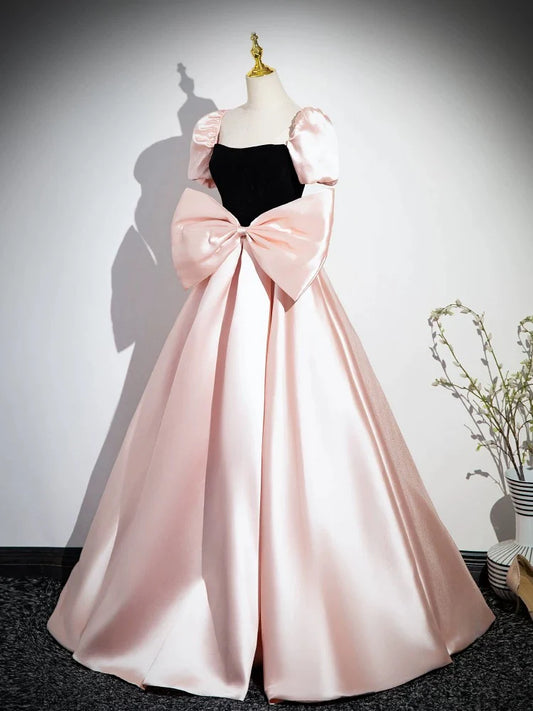 Pink A-Line Satin Long Prom Dress, Pink Long Formal Dress ED01097