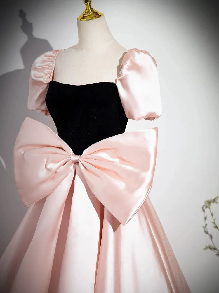 Pink A-Line Satin Long Prom Dress, Pink Long Formal Dress ED01097